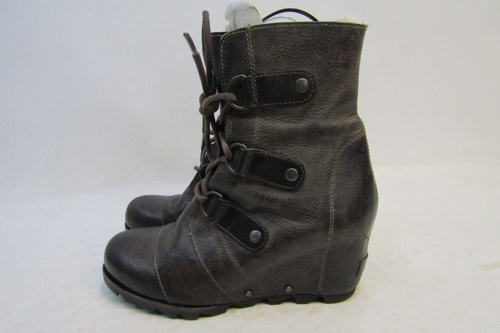 Sorel Women Sz 7.5 Brown Leather Lace Up Wedge Comfort Ankle Fashion Boots
